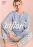 PIGIAMA DONNA TERMO COTONE SERAFINO BOTTONI POLSINI FANTASIA FOGLIE MARCA INFIORE ART. NTR652890