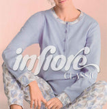 PIGIAMA DONNA TERMO COTONE SERAFINO BOTTONI POLSINI FANTASIA FOGLIE MARCA INFIORE ART. NTR652890