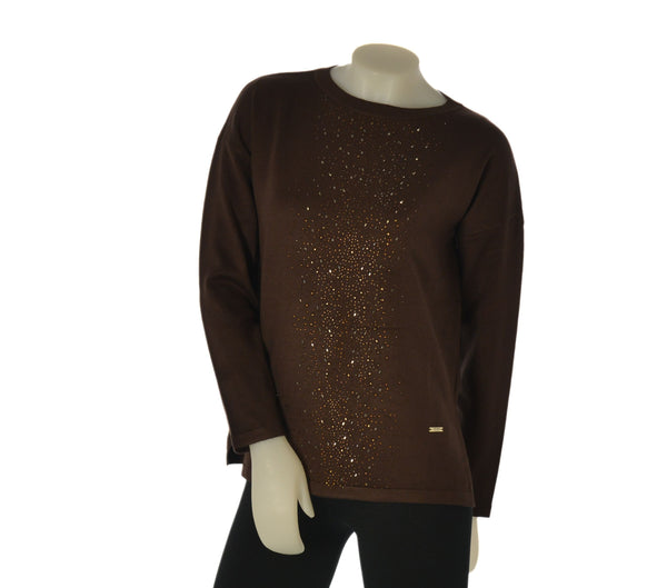 MAGLIONE DONNA COVERI PARICOLLO SPACCHI APPLICAZIONI CENTRALI VISCOSA ART. DC1224