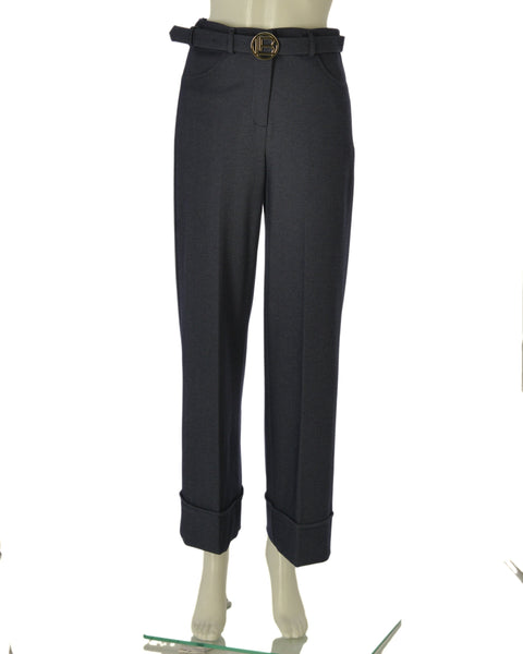 PANTALONI DONNA LAURA BIAGIOTTI PALAZZO ELASTICO TASCHE CINTURA ZIIP BOTTONE RISVOLTO ART. 18106
