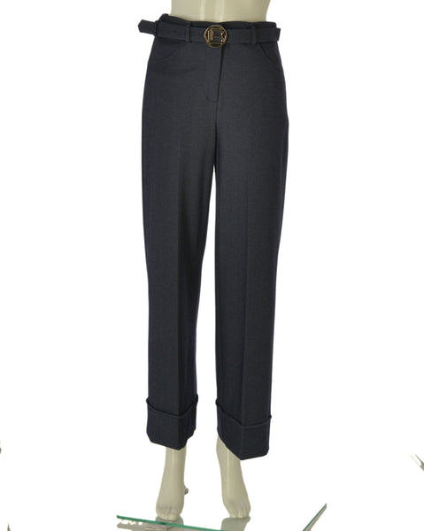 PANTALONI DONNA LAURA BIAGIOTTI PALAZZO ELASTICO TASCHE CINTURA ZIIP BOTTONE RISVOLTO ART. 18106
