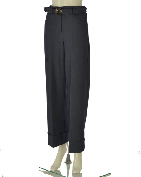 PANTALONI DONNA LAURA BIAGIOTTI PALAZZO ELASTICO TASCHE CINTURA ZIIP BOTTONE RISVOLTO ART. 18106