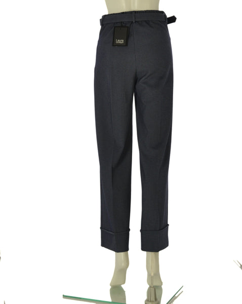 PANTALONI DONNA LAURA BIAGIOTTI PALAZZO ELASTICO TASCHE CINTURA ZIIP BOTTONE RISVOLTO ART. 18106