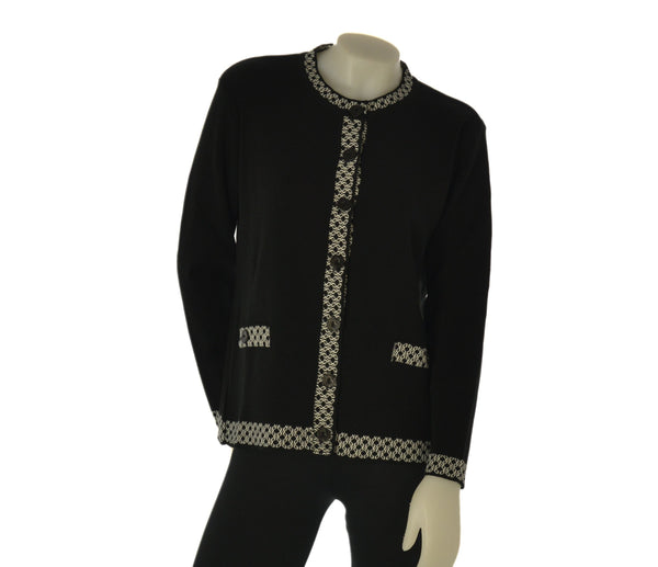 CARDIGAN DONNA ANNALISA BINETTI PARICOLLO BOTTONI BORDI FANTASIA LANA ART. 2509