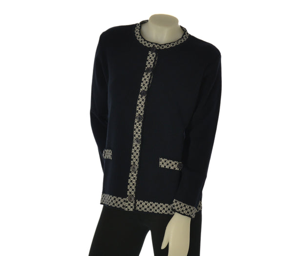 CARDIGAN DONNA ANNALISA BINETTI PARICOLLO BOTTONI BORDI FANTASIA LANA ART. 2509