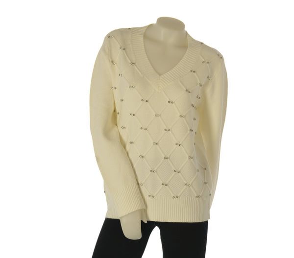 MAGLIONE DONNA LAURA BIAGIOTTI SCOLLO A V ROMBI STRASS ART. 3029