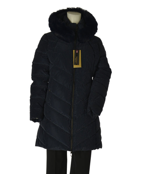 GIACCONE DONNA VIRGINIA BLU LUNGO CAPPUCCIO ZIP IMBOTTITO TASCHE ART. TRAMONTO-11L
