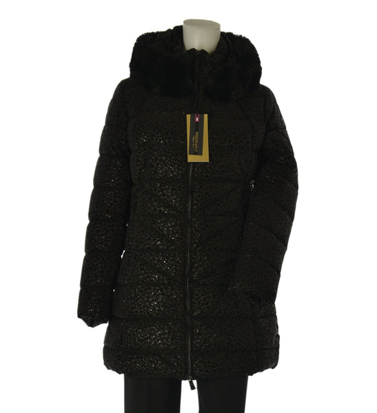 GIACCONE DONNA VIRGINIA BLU LUNGO TRAPUNTATO  CAPPUCCIO ZIP MICRO FANTASIA ART. MAGIA-11M