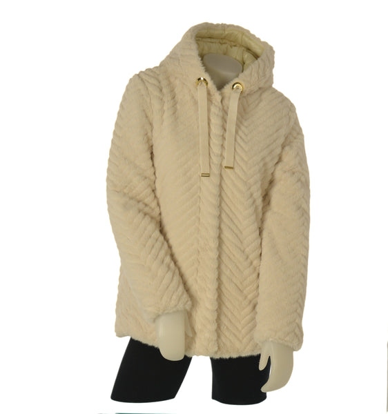 ECOPELLICCIA DONNA VIRGINIA BLU ZIP BOTTONOTASCHE CAPPUCCIO MORBIDA CALDA ART.MIELE