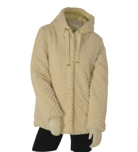 ECOPELLICCIA DONNA VIRGINIA BLU ZIP BOTTONOTASCHE CAPPUCCIO MORBIDA CALDA ART.MIELE