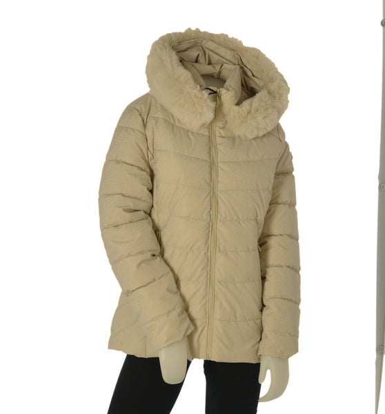 GIACCONE DONNA VIRGINIABLU ZIP TASCHE CAPPUCCIO ECOPELLICCIA LAVORATO ART.VENTO