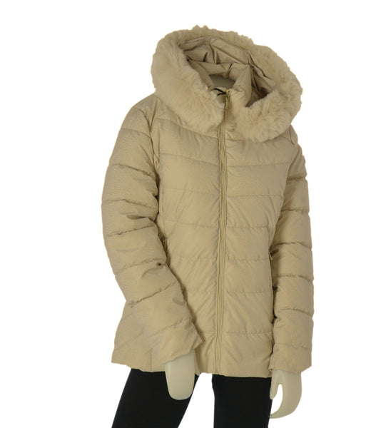 GIACCONE DONNA VIRGINIABLU ZIP TASCHE CAPPUCCIO ECOPELLICCIA LAVORATO ART.VENTO