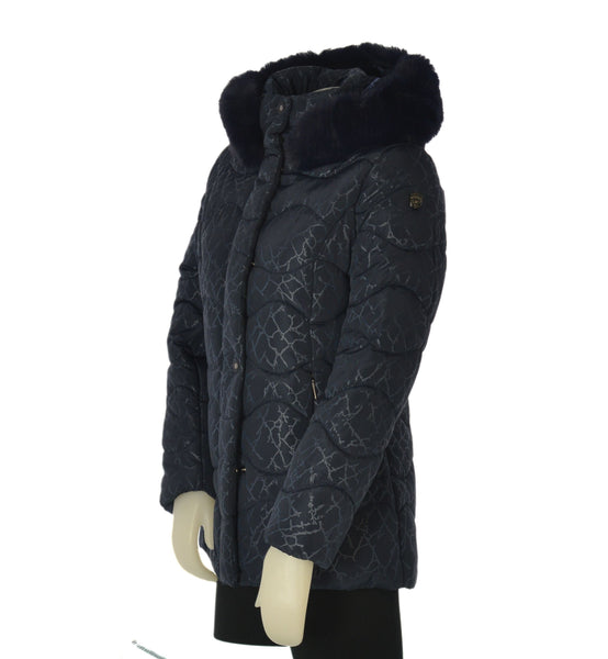 GIUBBOTTO DONNA VIRGINIA BLU ZIP BOTTONITASCHE CAPPUCCIO ECOPELLICCIA LAVORATO POLSINI ART.DARLA