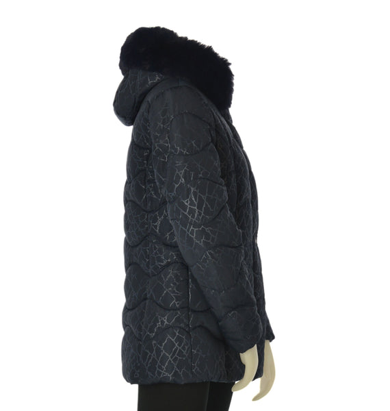 GIUBBOTTO DONNA VIRGINIA BLU ZIP BOTTONITASCHE CAPPUCCIO ECOPELLICCIA LAVORATO POLSINI ART.DARLA