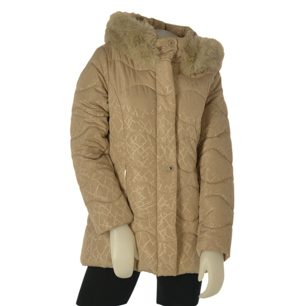 GIUBBOTTO DONNA VIRGINIA BLU ZIP BOTTONITASCHE CAPPUCCIO ECOPELLICCIA LAVORATO POLSINI ART.DARLA