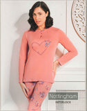 PIGIAMA DONNA RAGAZZA TERMO COTONE SERAFINO CUORE FIORI MARCA NOTTINGHAM ART. NPA386