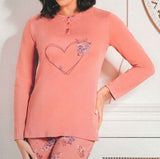PIGIAMA DONNA RAGAZZA TERMO COTONE SERAFINO CUORE FIORI MARCA NOTTINGHAM ART. NPA386
