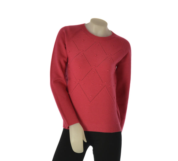 MAGLIONE DONNA BIELLA YARN GIROCOLLO ROMBI LAVORATO LANA ART. Z9555
