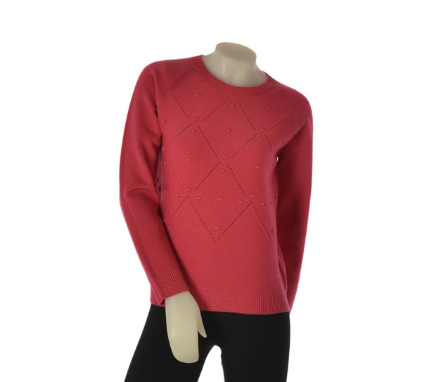 MAGLIONE DONNA BIELLA YARN GIROCOLLO ROMBI LAVORATO LANA ART. Z9555