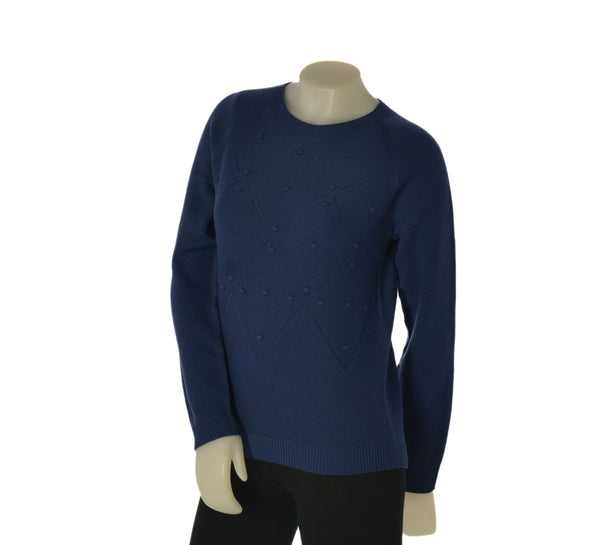 MAGLIONE DONNA BIELLA YARN GIROCOLLO ROMBI LAVORATO LANA ART. Z9555