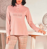 PIGIAMA DONNA NOTTINGAM JACQUARD COLLO ALTO BOTTONI FASCIA POLSINI ART. NPA339-GD