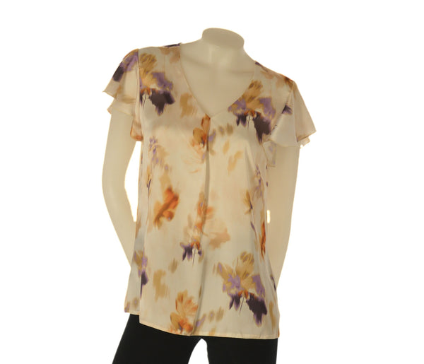BLUSA DONNA LAURA BIAGIOTTI MANICA CORTA RASO SCOLLO A V FANTASIA SPACCHI ART. LB26P1418