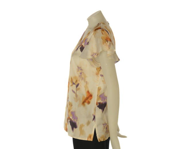 BLUSA DONNA LAURA BIAGIOTTI MANICA CORTA RASO SCOLLO A V FANTASIA SPACCHI ART. LB26P1418