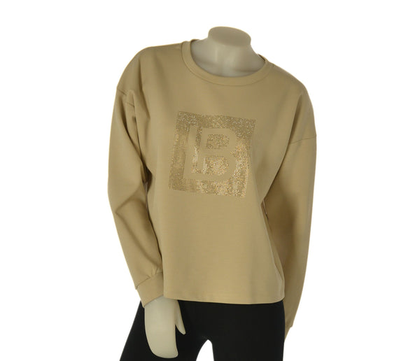 MAGLIA DONNA LAURA BIAGIOTTI MANICA LUNGA POLSINI GIROCOLLO STRASS LOGO ART. LB26P1543