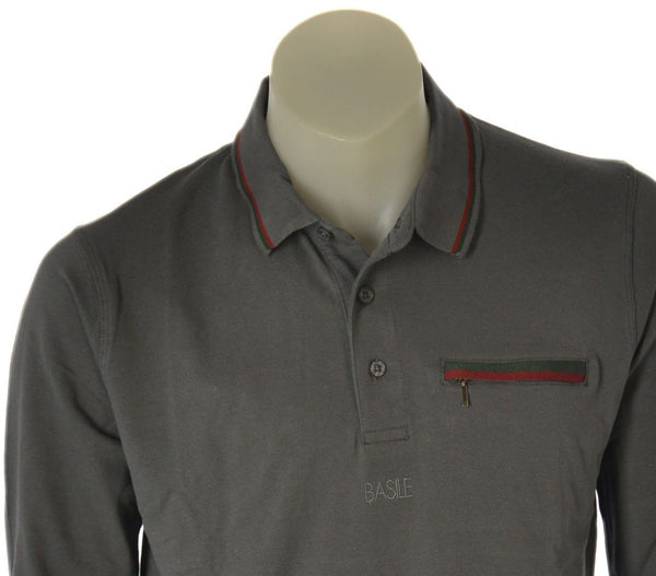 POLO UOMO BASILE  COTONE BOTTONI POLSINI SPACCHETTI TASCA CERNIERA PROFILO ART.BE0217