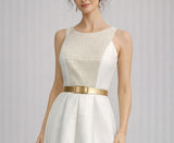 Abito Carla Ruiz in taffeta di raso gonna svasata corpino con lavorazione in opro elegante