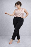Pantalone donna Luisa Viola in punto milano elasticizzato cinturino con bottoncino in vita lunghezza alla caviglia gamba morbida spacchetto sul fondo art P922F0