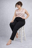 Pantalone donna Luisa Viola in punto milano elasticizzato cinturino con bottoncino in vita lunghezza alla caviglia gamba morbida spacchetto sul fondo art P922F0