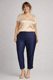 PANTALONE LUISA VIOLA ELEGANTE IN SETA PURA CERNIERA LATERALE SPACCHETTO SUL FONDO ELESTICO DIETRO ART P537