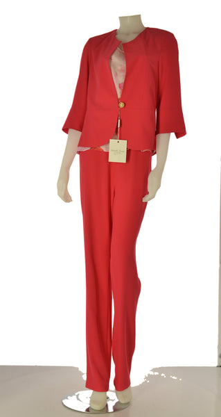 TAILLEUR DONNA GABRIELLA CASACCA MEZZA MANICA GIROCOLLO FANTASIA GIACCA BOTTONE TRE QUARTI PANTALONE ELASTICOZIP ELEGANTE ART.CIELO