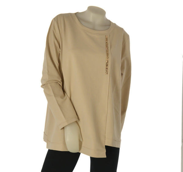 FELPA DONNA GIGLIOROSSO CONFORMATA GIROCOLLO MEZZA MANICA STRASS ART.26031