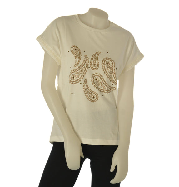 T-SHIRT DONNA TIFFOSI COTONE GIROCOLLO MEZZA MANICA PIZZO STAMPA PUNTI LUCE ART.10065011