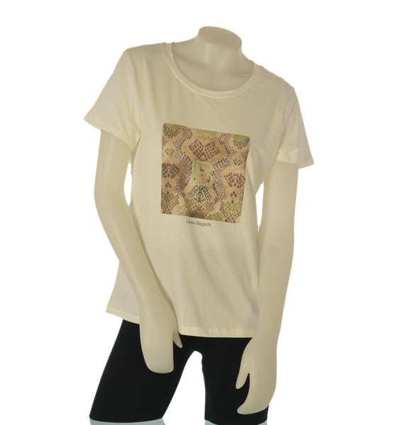 T-SHIRT DONNA LAURA BIAGIOTTI GIROCOLLO MEZZA MANICA STAMPA BRILLANTINI ART.26P1407