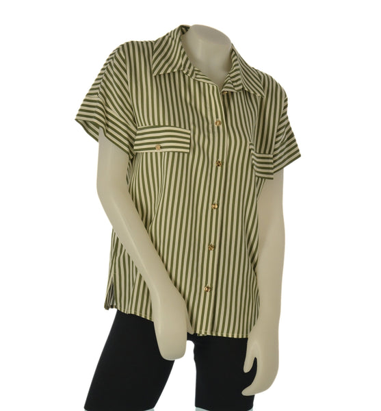 CAMICIA DONNA LAURA BIAGIOTTI BOTTONI COLLETTO TASCHE MEZZA MANICA SPAcCHETTI RIGHE ART.26P1532