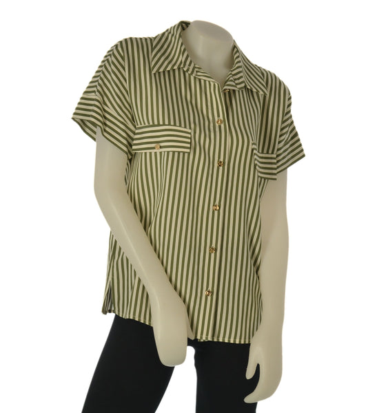 CAMICIA DONNA LAURA BIAGIOTTI BOTTONI COLLETTO TASCHE MEZZA MANICA SPAcCHETTI RIGHE ART.26P1532