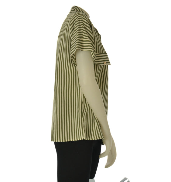 CAMICIA DONNA LAURA BIAGIOTTI BOTTONI COLLETTO TASCHE MEZZA MANICA SPAcCHETTI RIGHE ART.26P1532