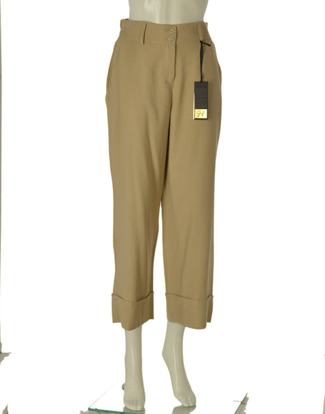 PANTALONI DONNA GRIFFAI CROPPED ELASTICO BOTTONI CERNIERA TASCHE ART. 7872