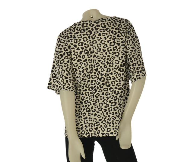 T-SHIRT DONNA BASILE MANICA CORTA JERSEY COTONE FANTASIA ANIMALIER STRASS LOGO ART. BEW237