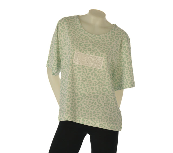 T-SHIRT DONNA BASILE MANICA CORTA JERSEY COTONE FANTASIA ANIMALIER STRASS LOGO ART. BEW237