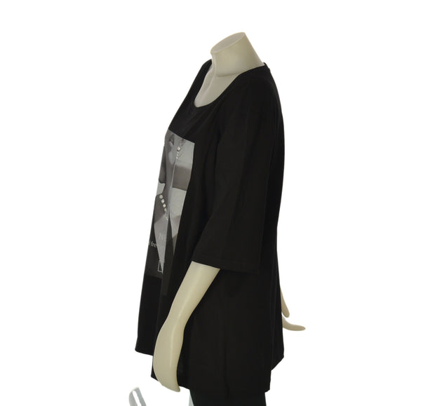 T-SHIRT DONNA SOPHIA TAGLIE OVER SCOLLO A GIRO COTONE STAMPA STRASS ART 26073