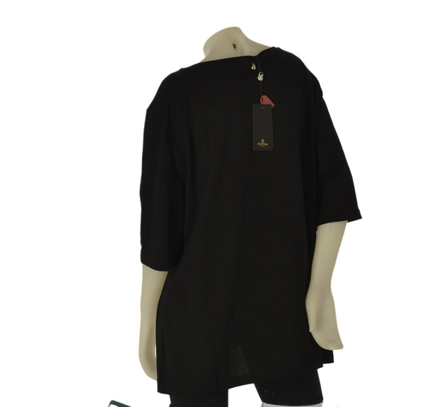 T-SHIRT DONNA SOPHIA TAGLIE OVER SCOLLO A GIRO COTONE STAMPA STRASS ART 26073