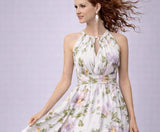 ABITO ABBA ELEGANTE VOILE A FIORI SCOLLATURA CON GOCCIA GONNA MORBIDA FASCIA ELASTICIZZATA DIETRO ART 1595