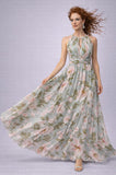 ABITO ABBA ELEGANTE VOILE A FIORI SCOLLATURA CON GOCCIA GONNA MORBIDA FASCIA ELASTICIZZATA DIETRO ART 1595