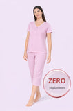 PIGIAMA DONNA ZERO PIGIAMORE COTONE PURO COTONE GAMBA PINOCCHIETTO COLLO  RICAMATOA V MEZZE MANICHE  ART Z4847E