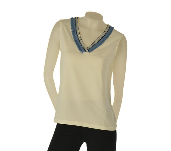 MAGLIA DONNA GAIA B SMANICATA SCOLLO A V INSERTI COTONE ART. 133