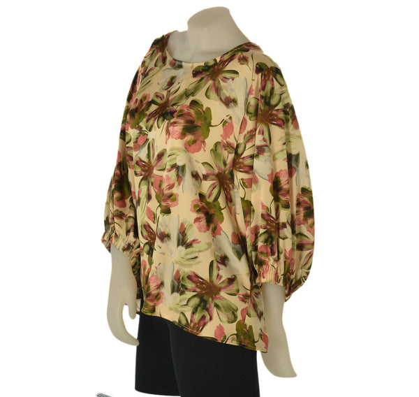 BLUSA DONNA CONFORMATA ELISA CASTELLI GIROCOLO MANICA TRE QUARTI ELASTICO FIORI MORBIDA ART.150019
